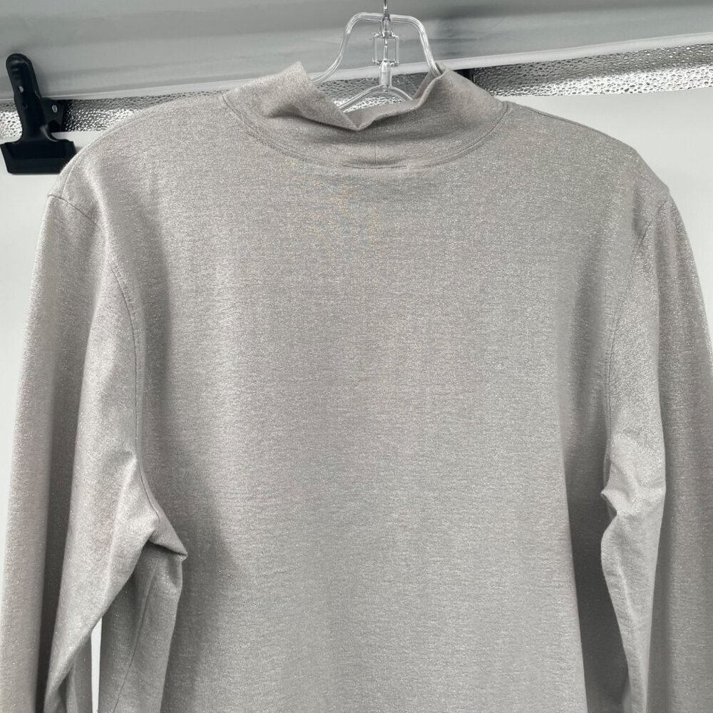 Talbots Vintage Womens Mock Neck Top Beige/Silver Shimmer Size Large - Picture 6 of 9